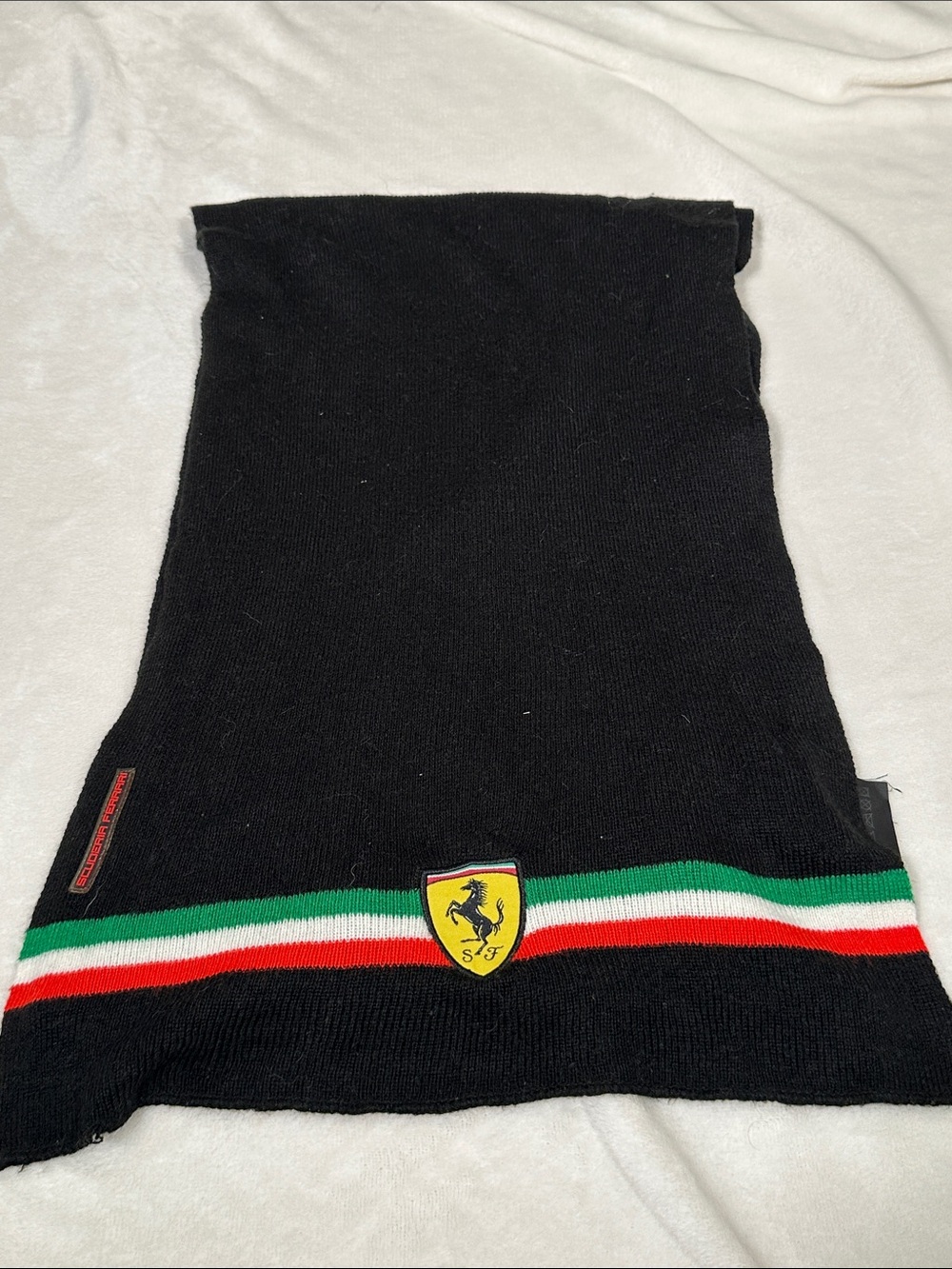 Ferrari Black Scarf Neck Warmer with Tricolore Stripe